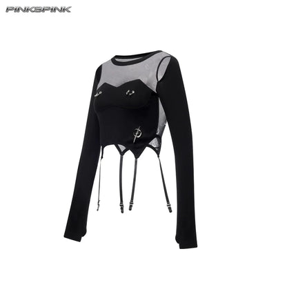 ストラクチャード メッシュトップス BLACK front