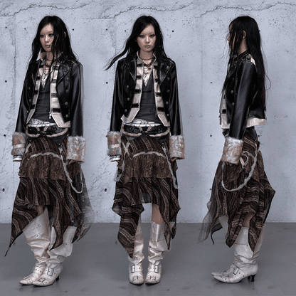 フェイクレイヤード ダメージレザージャケット styling 15