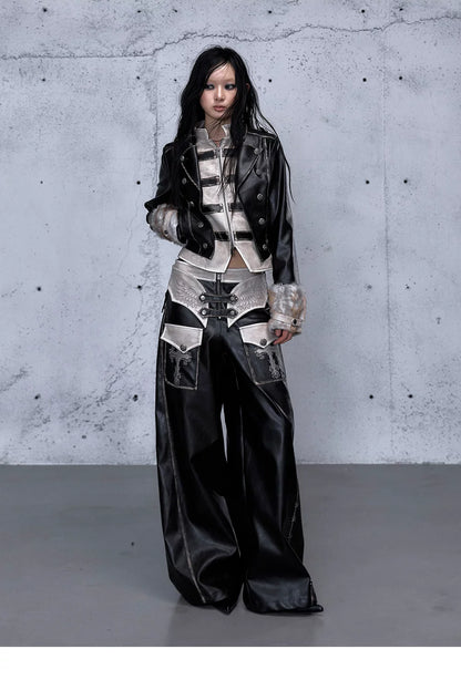 フェイクレイヤード ダメージレザージャケット styling 16