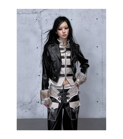 フェイクレイヤード ダメージレザージャケット styling 17