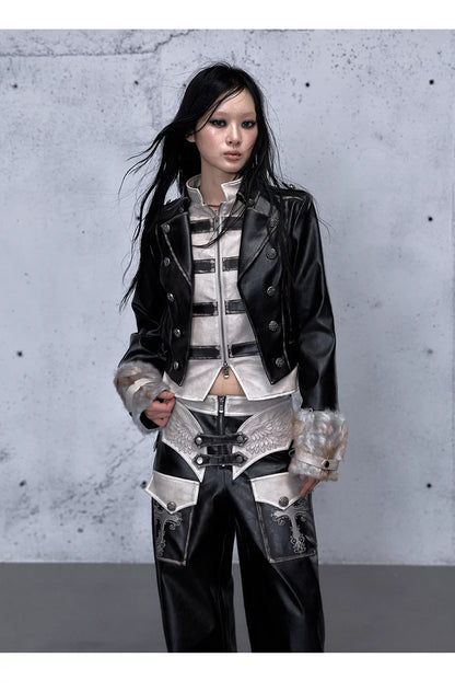 フェイクレイヤード ダメージレザージャケット styling 19