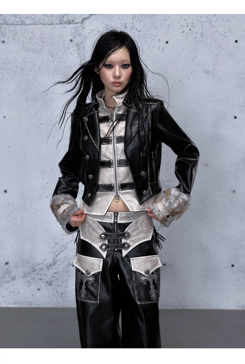 フェイクレイヤード ダメージレザージャケット styling 20