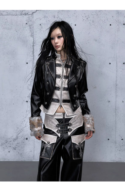 フェイクレイヤード ダメージレザージャケット styling 21