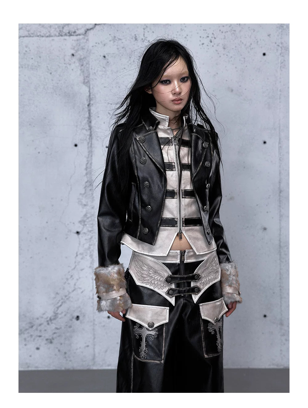フェイクレイヤード ダメージレザージャケット styling 22