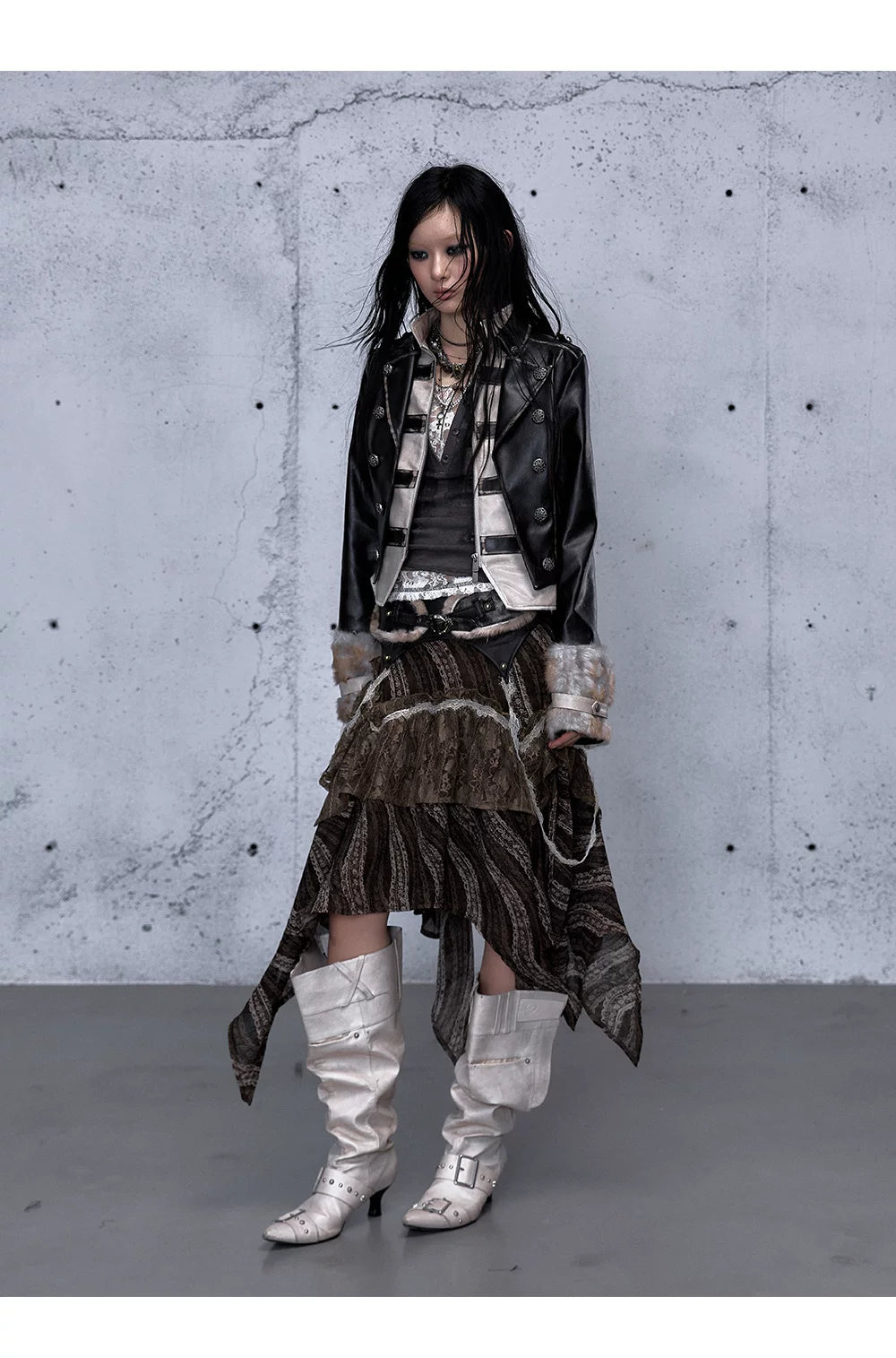 フェイクレイヤード ダメージレザージャケット styling 32