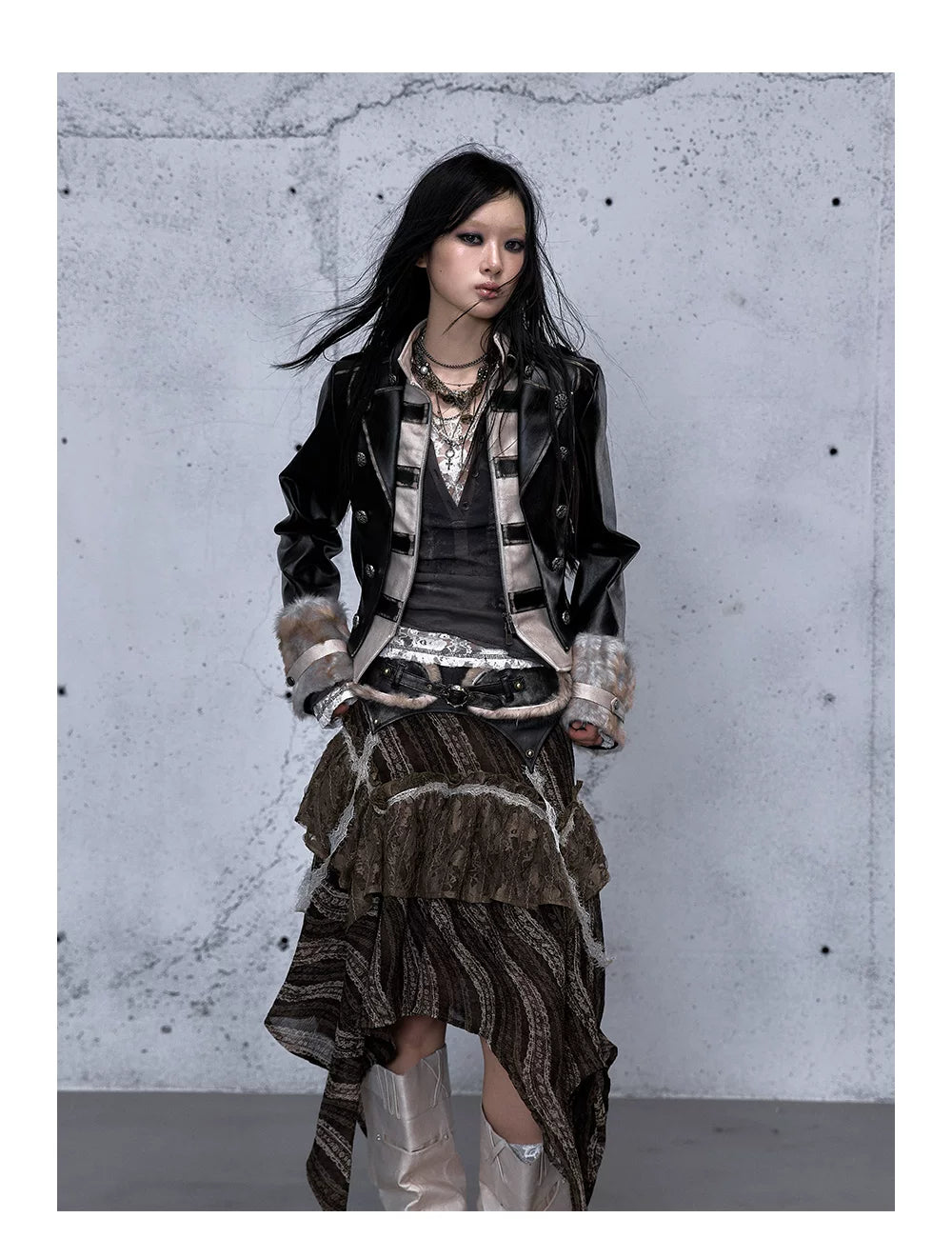 フェイクレイヤード ダメージレザージャケット styling 33