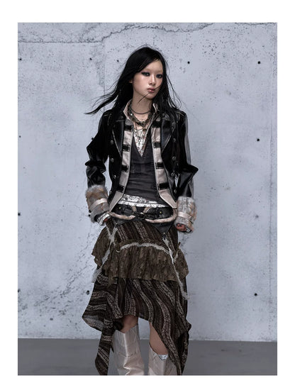 フェイクレイヤード ダメージレザージャケット styling 33
