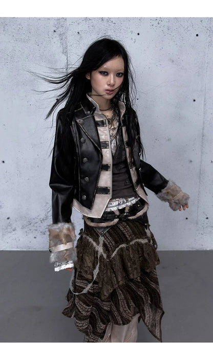 フェイクレイヤード ダメージレザージャケット styling 35