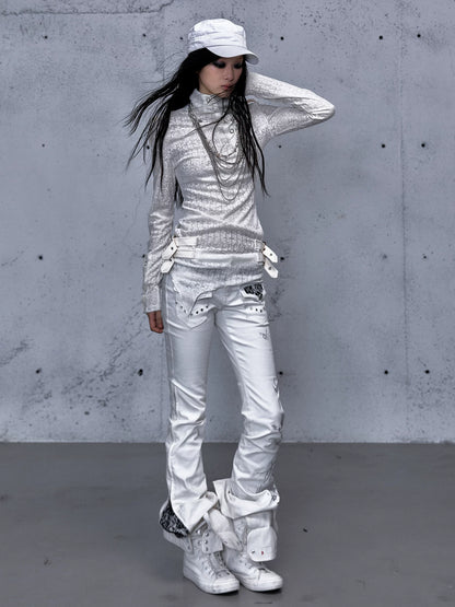 アシンメトリー ジャカードハイネックニット IVORY front