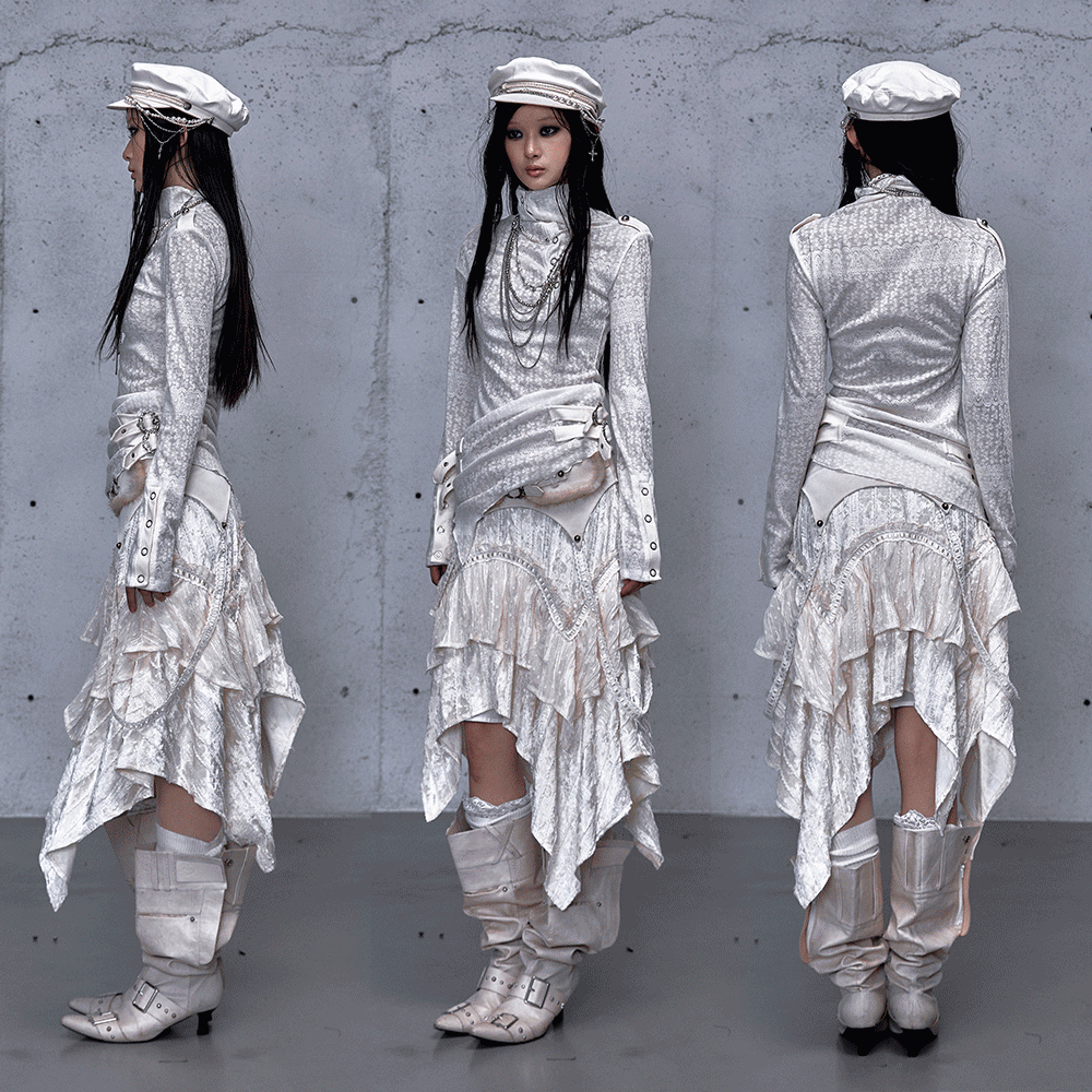 アシンメトリー ジャカードハイネックニット styling 16
