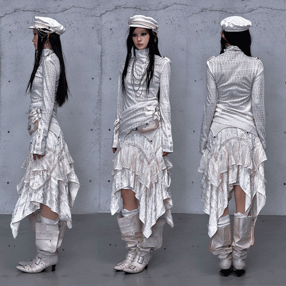 アシンメトリー ジャカードハイネックニット styling 16