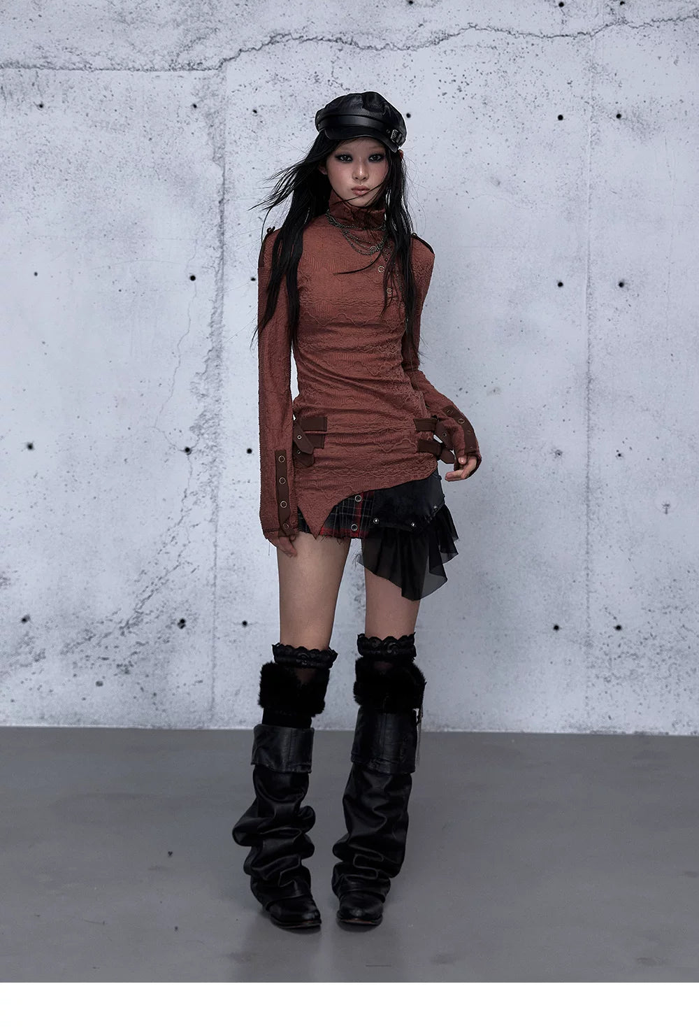 アシンメトリー ジャカードハイネックニット styling 17