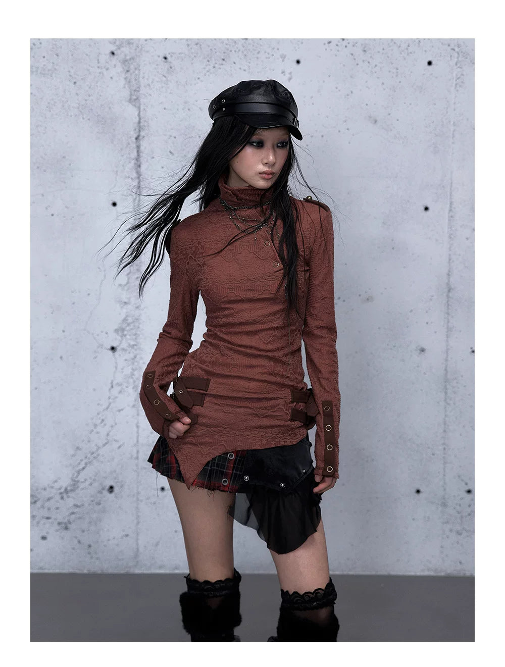 アシンメトリー ジャカードハイネックニット styling 23