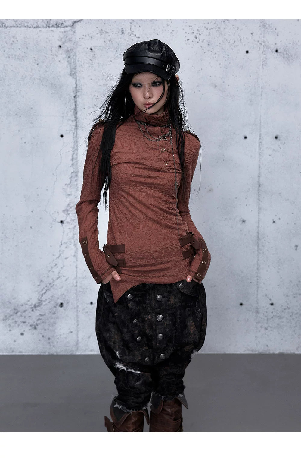 アシンメトリー ジャカードハイネックニット styling 31