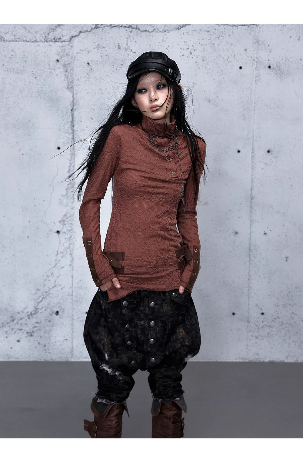 アシンメトリー ジャカードハイネックニット styling 33