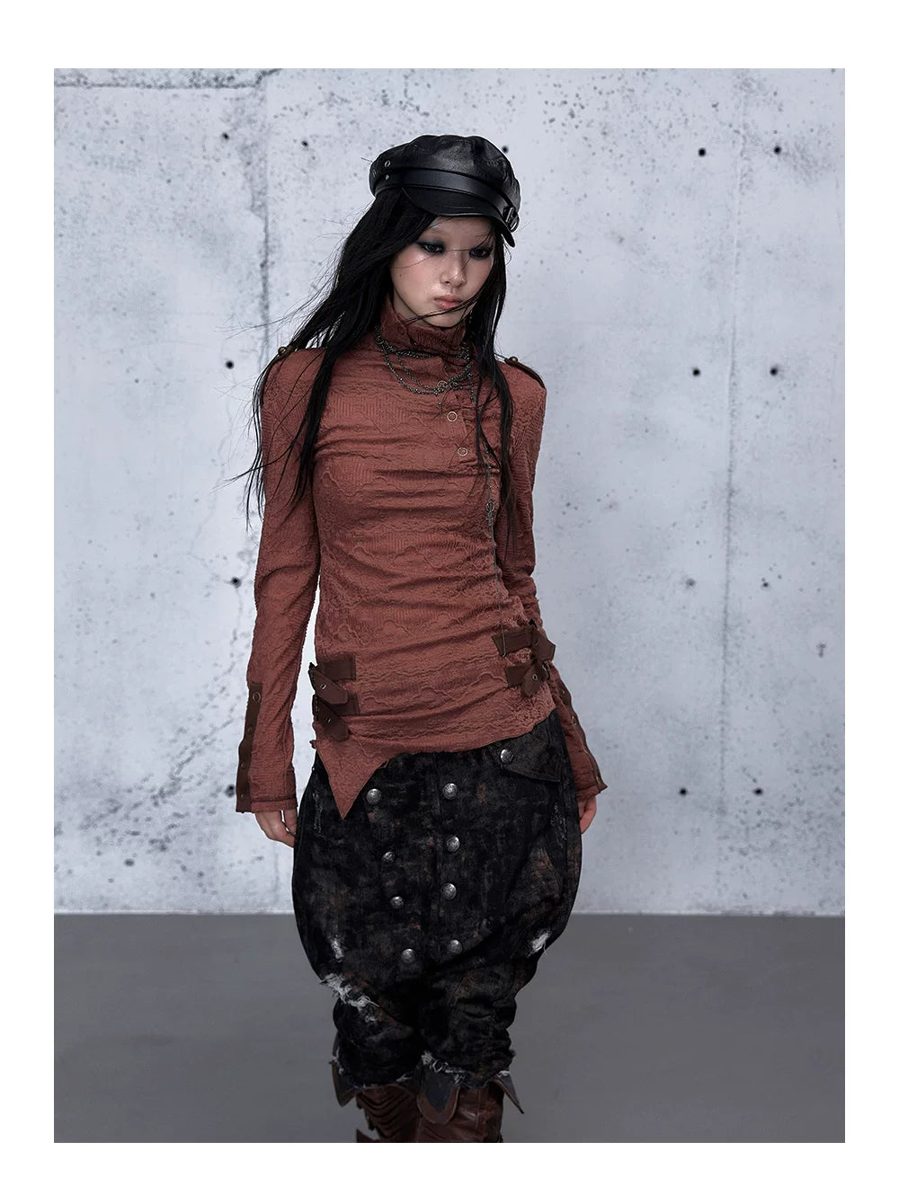 アシンメトリー ジャカードハイネックニット styling 34