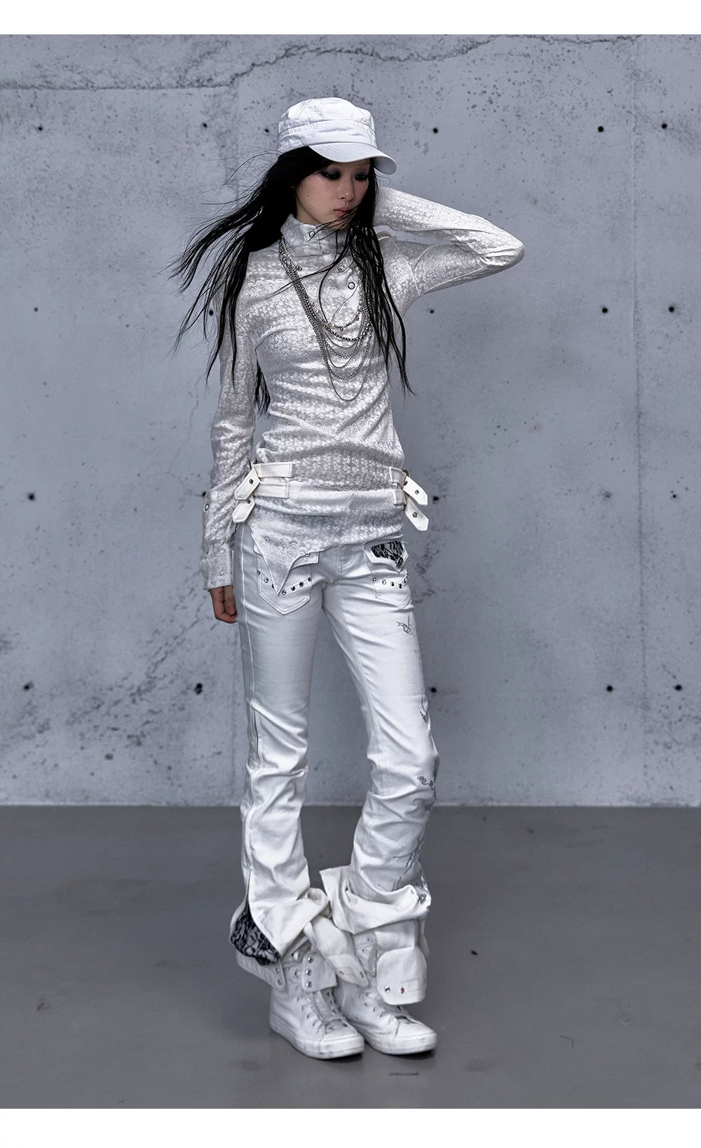 アシンメトリー ジャカードハイネックニット styling 37