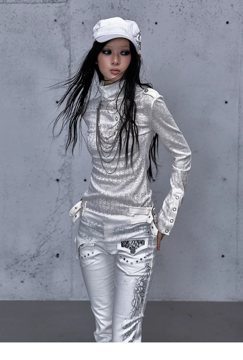 アシンメトリー ジャカードハイネックニット styling 39