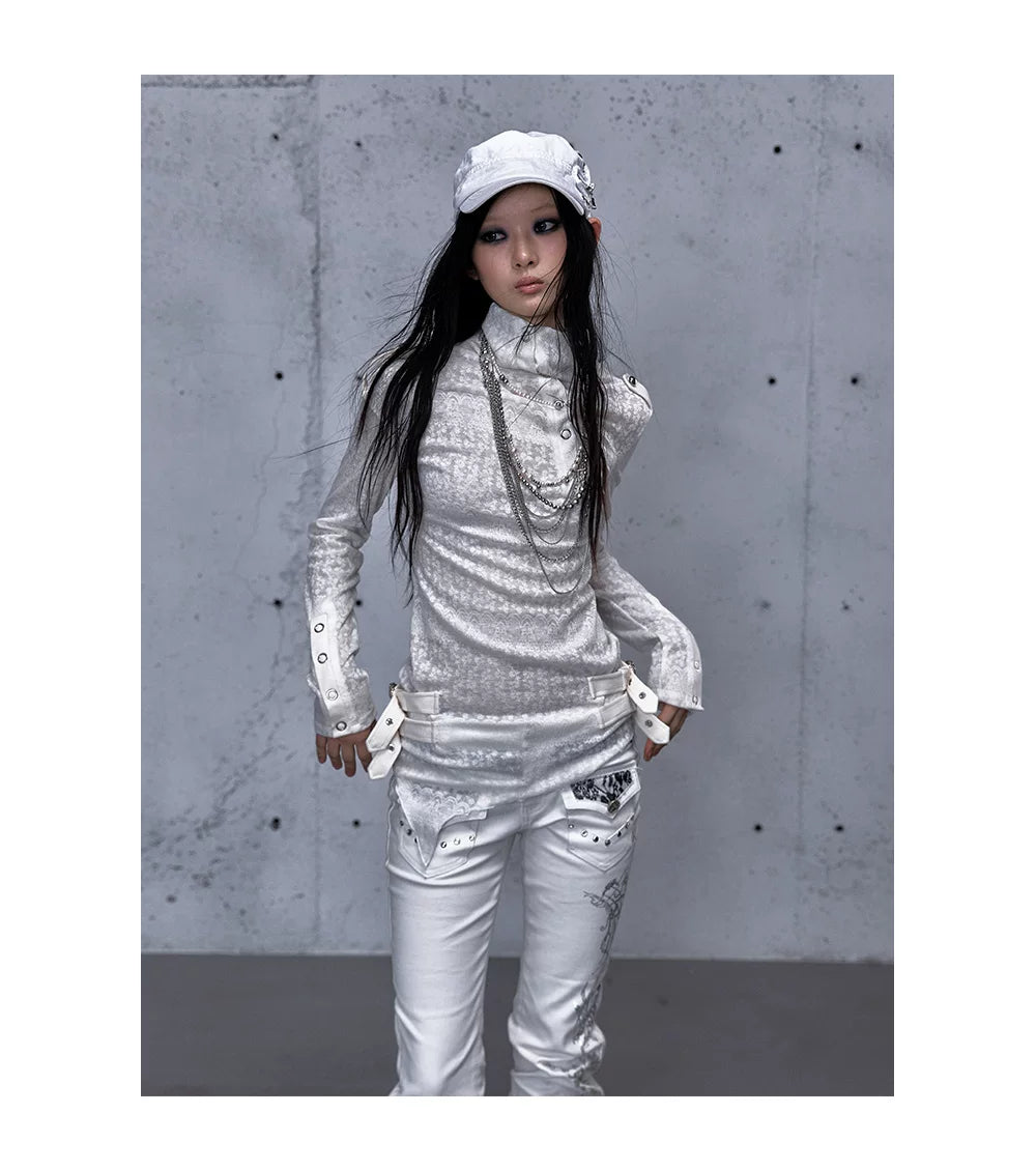 アシンメトリー ジャカードハイネックニット styling 40