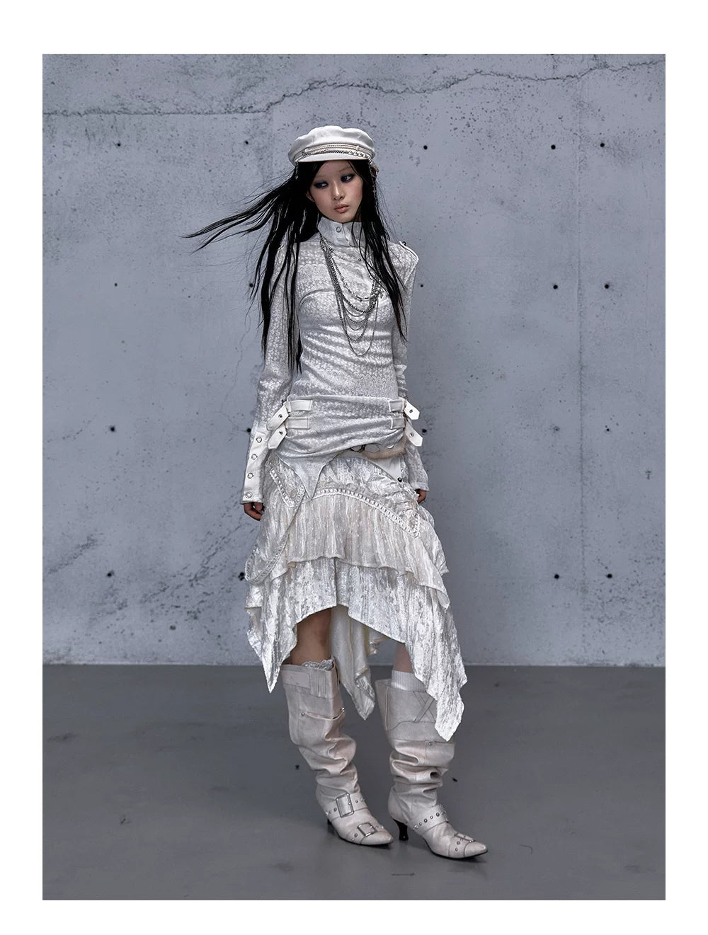 アシンメトリー ジャカードハイネックニット styling 45