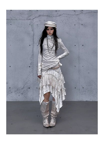 アシンメトリー ジャカードハイネックニット styling 46