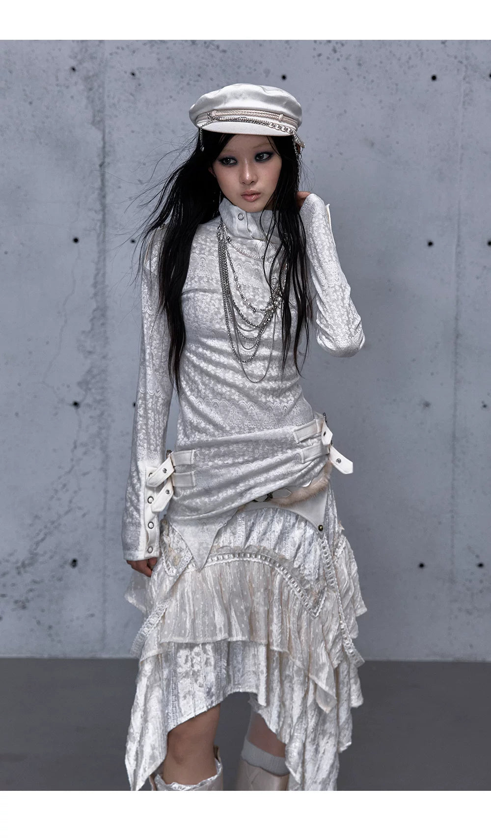 アシンメトリー ジャカードハイネックニット styling 47