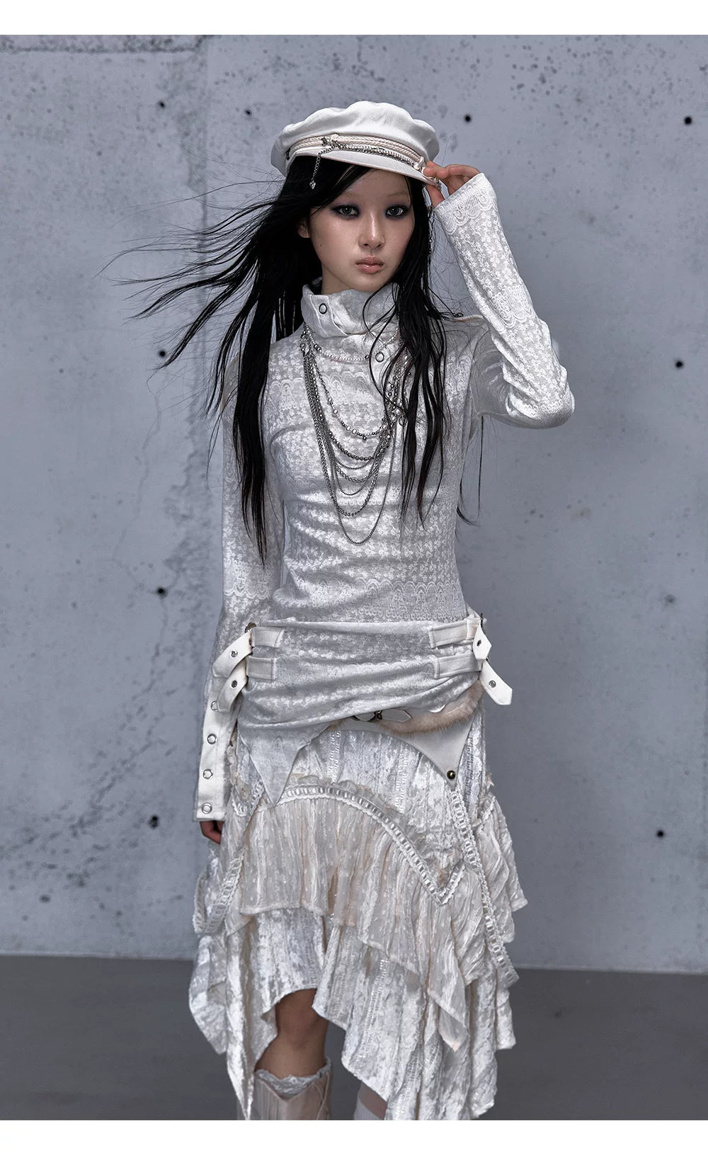 アシンメトリー ジャカードハイネックニット styling 48