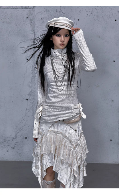 アシンメトリー ジャカードハイネックニット styling 48
