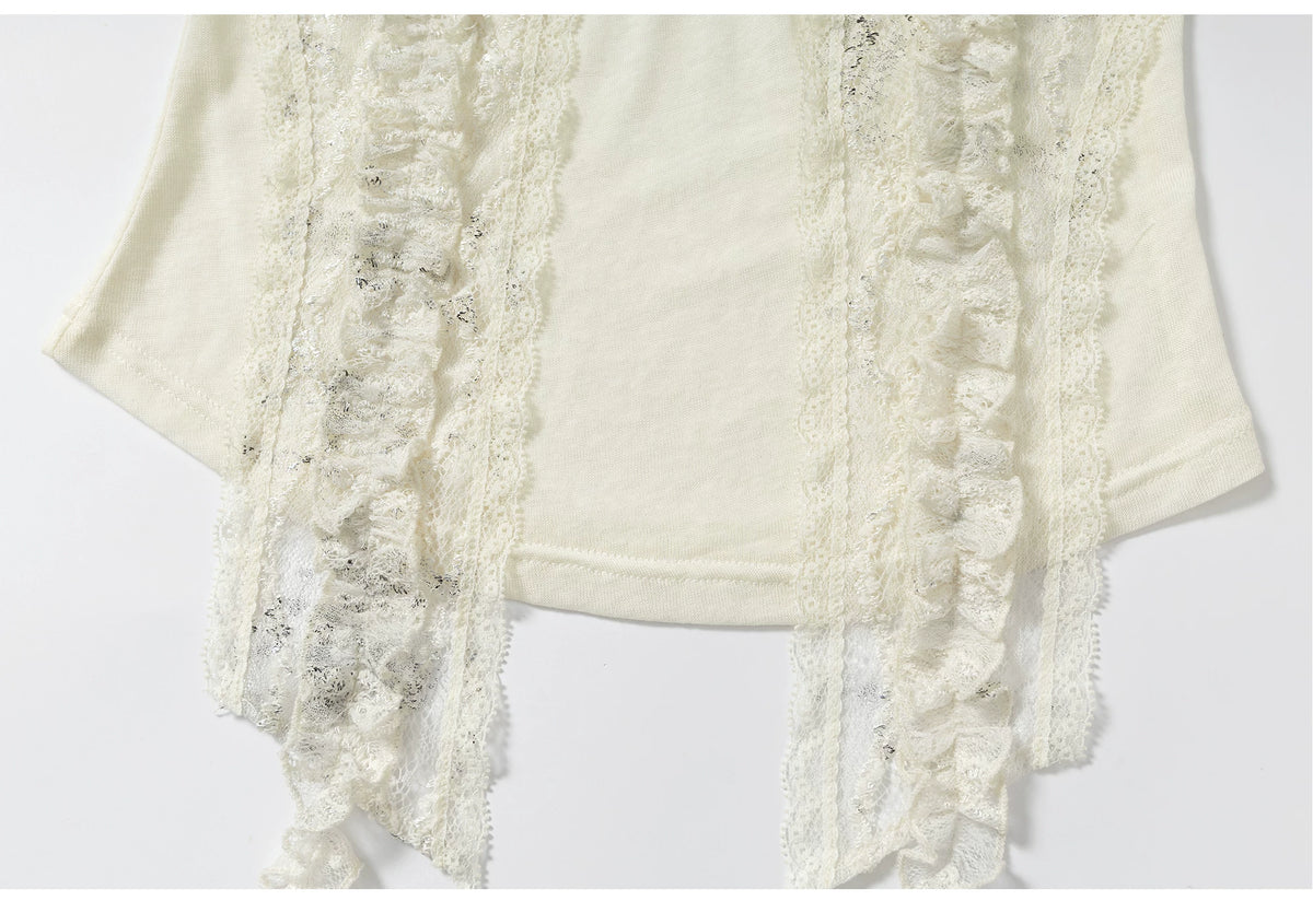 ワンショルダー レースフーデッドトップス styling 16
