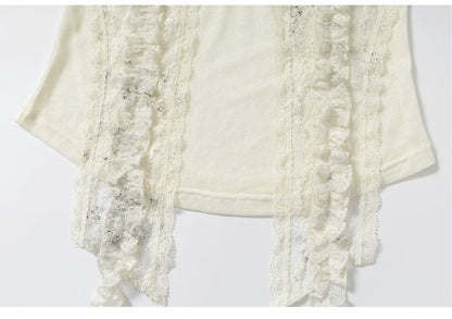 ワンショルダー レースフーデッドトップス styling 16