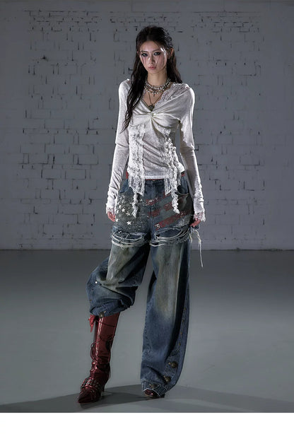 ワンショルダー レースフーデッドトップス styling 19