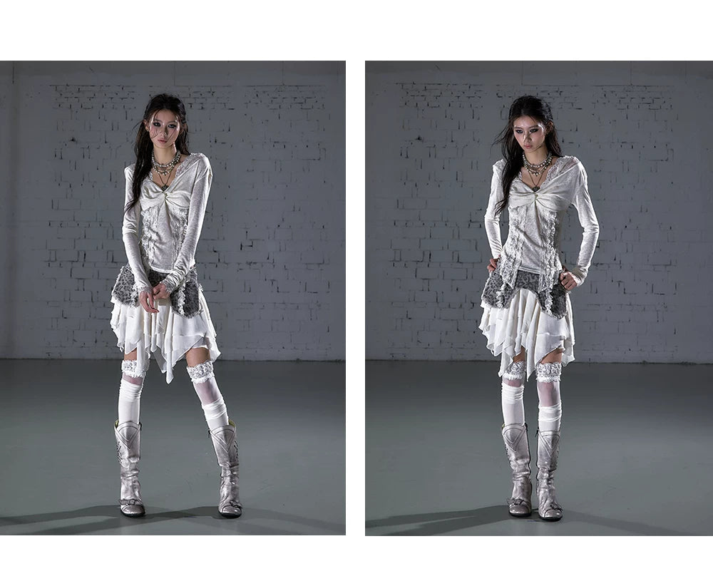 ワンショルダー レースフーデッドトップス styling 29