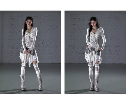 ワンショルダー レースフーデッドトップス styling 29