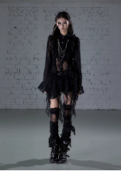 レースシフォン イレギュラーロングシャツドレス styling 15