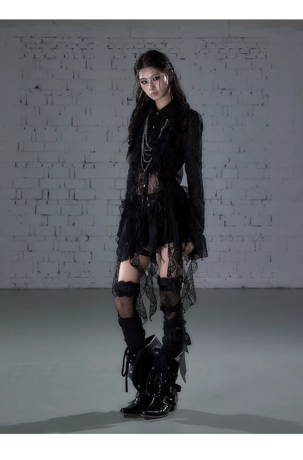 レースシフォン イレギュラーロングシャツドレス styling 18