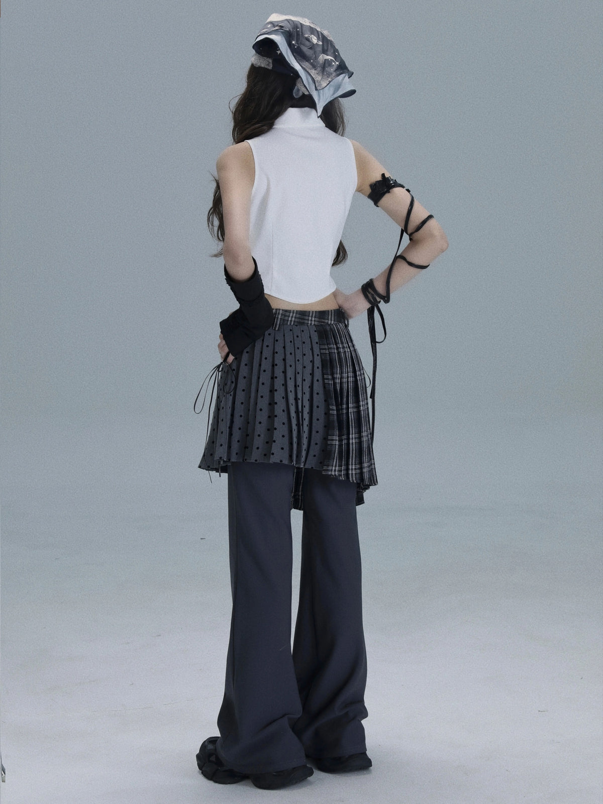 チェック×ドット レイヤードキュロットパンツ DARK GREY 3
