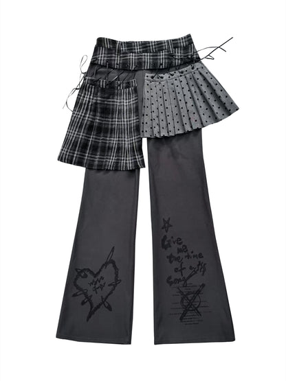チェック×ドット レイヤードキュロットパンツ DARK GREY 4