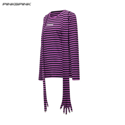 ストライプ リベットグローブトップス PURPLE STRIPE front
