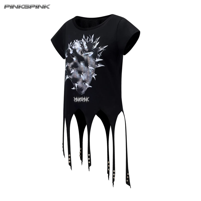 カクタスプリント アシンメトリーTシャツ BLACK front