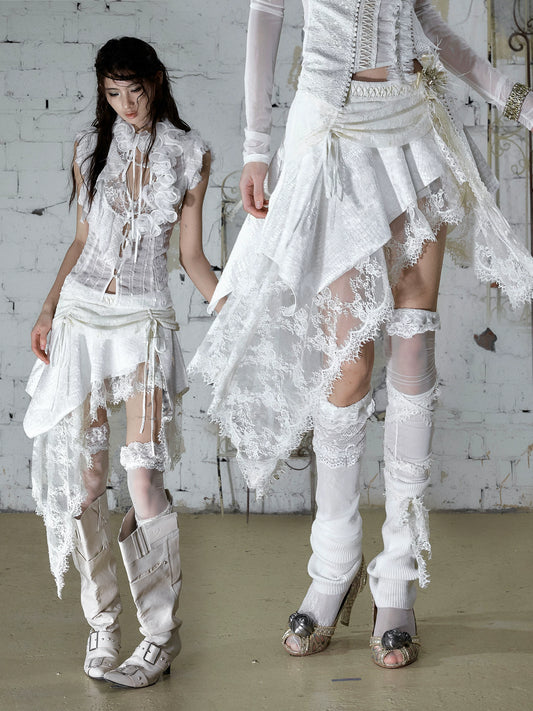 バロックレース イレギュラーAラインスカート WHITE front