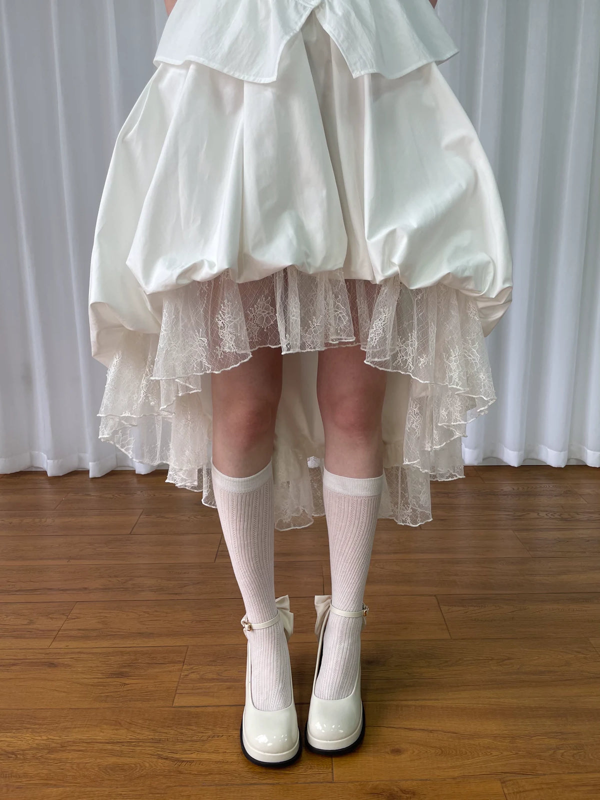 レースレイヤード バルーンアシンメトリースカート WHITE front
