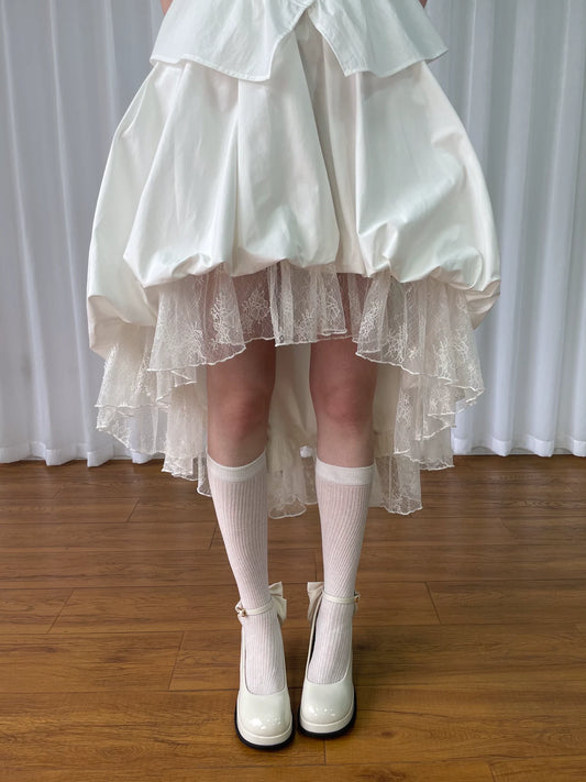 レースレイヤード バルーンアシンメトリースカート WHITE front