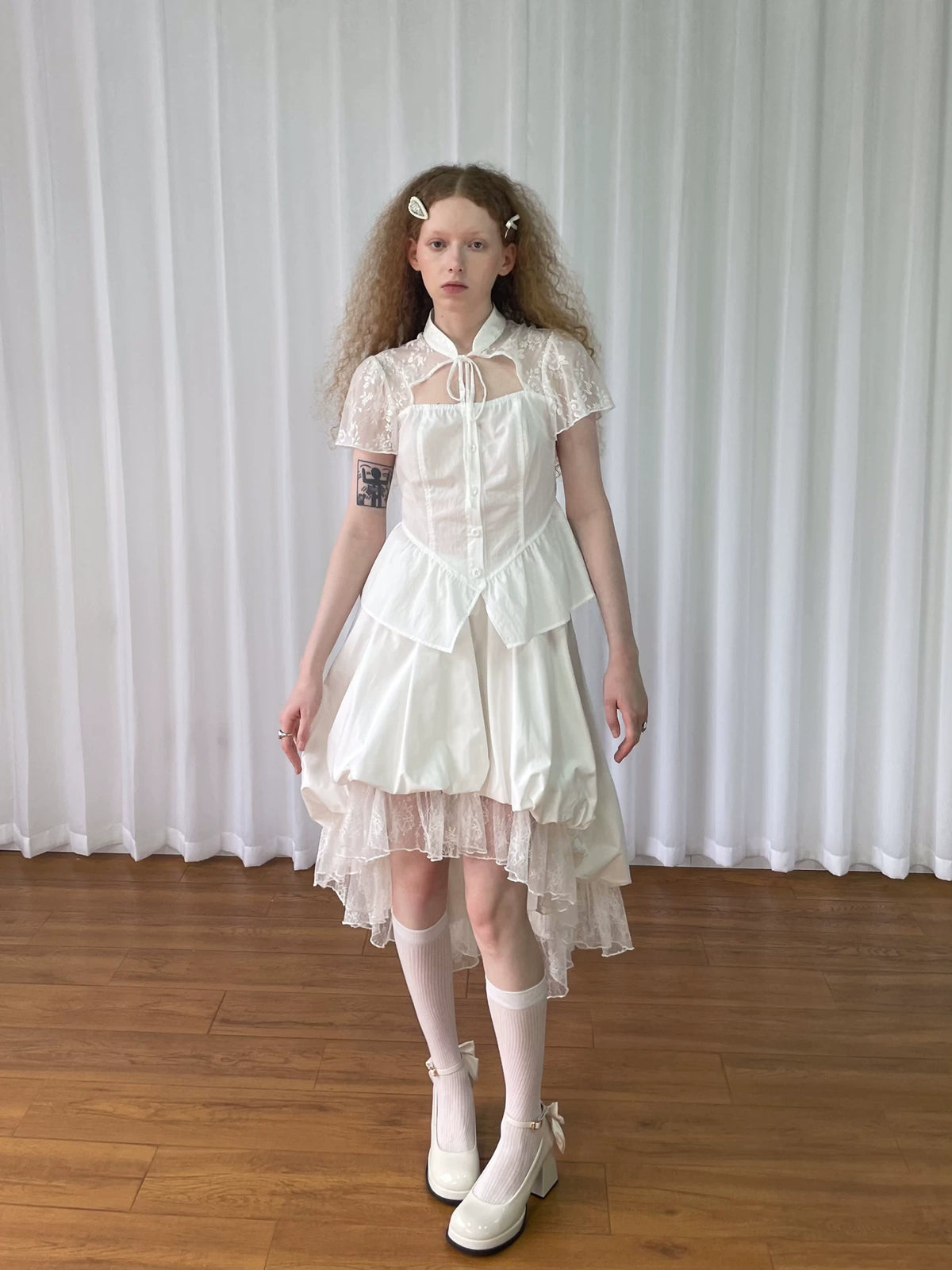 レースレイヤード バルーンアシンメトリースカート styling 8