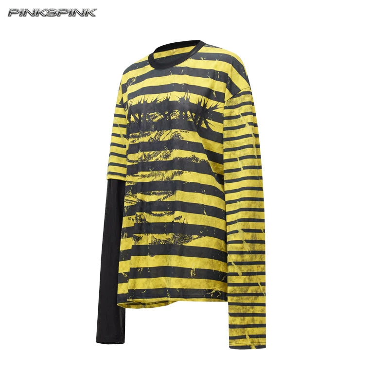 バーンフラワー ホールストライプトップス BLACK / YELLOW front