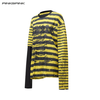 バーンフラワー ホールストライプトップス BLACK / YELLOW front
