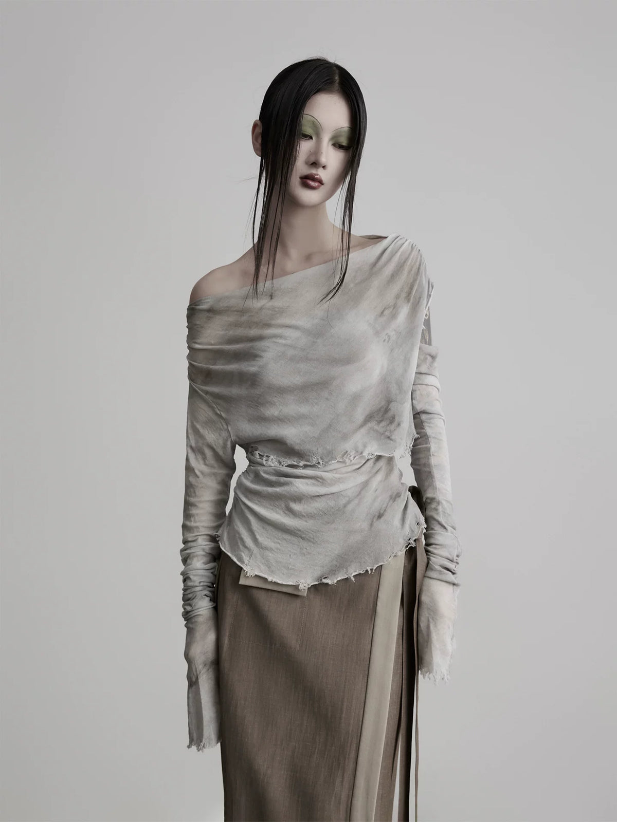 シアードレープ レイヤードロングスリーブトップス GREY 3