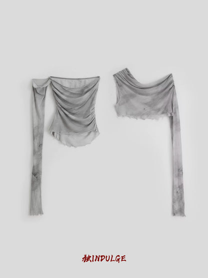 シアードレープ レイヤードロングスリーブトップス GREY 4