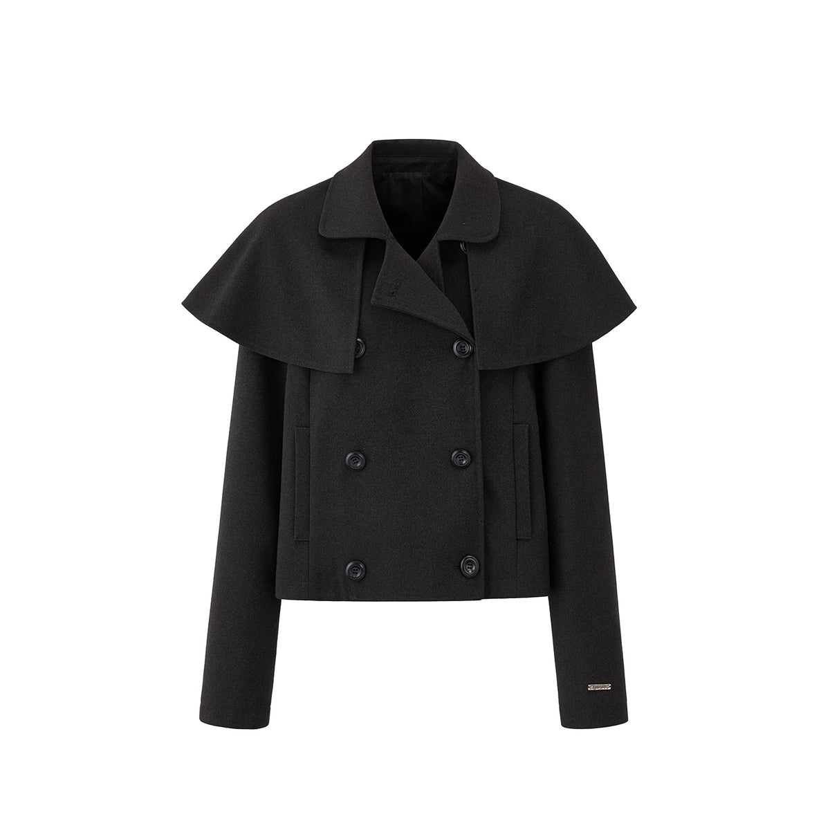 ダブルブレスト ケープショートジャケット BLACK / BROWN front