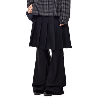 プリーツスカートレイヤード ワイドパンツ BLACK front