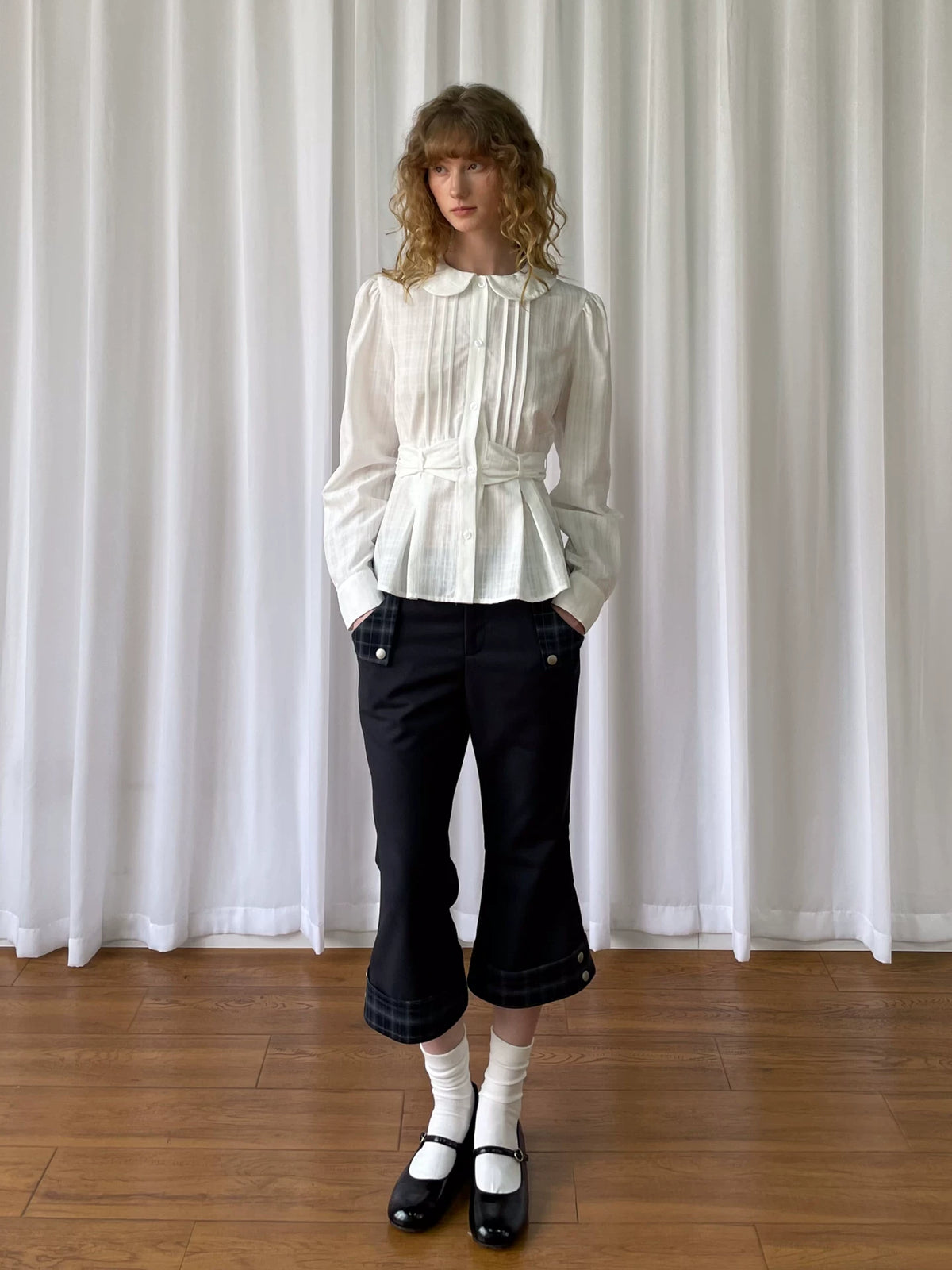 チェックカフ クロップドストレートパンツ detail 3